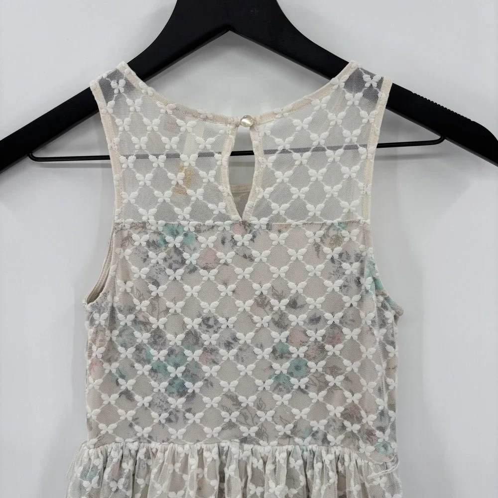 Disney Cinderella Dress Kids 7/8 White Butterfly Mesh Floral Party Fairycore